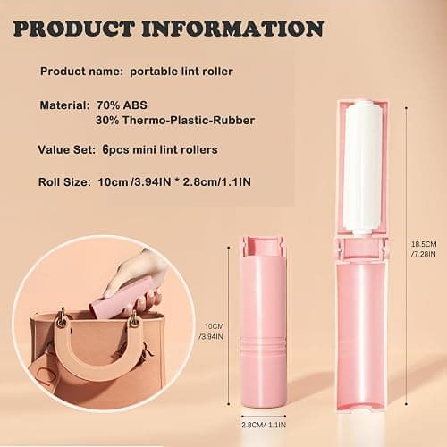 Mini Reusable Lint Roller 6 Pack, Washable Sticky Gel Lint Remover, Pink | Portable & Easy Carry, Foldable Design, Washable Sticky Gel, For Clothes & Luggage, Travel Ready thumbnail 2