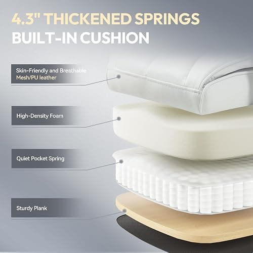 Dowinx Big and Tall Office Chair with Pocket Spring Cushion,High Back Computer Gaming Chairs with Adjustable Armrests,Executive Desk Chairs with Lumbar Support and Footrest,Fabric White thumbnail 4