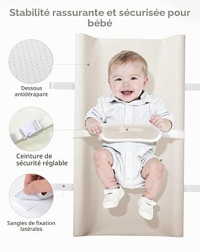COMOMY Matelas à langer en cuir végétalien avec housse en polyuréthane imperméable et douce, anti-roulis et antidérapant, tapis à langer avec sangles de sécurité, tapis à langer portable, pour commode thumbnail 4