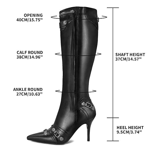 Dsevht Women's Stiletto Black Knee High Boots Sexy Pointed Toe Boot Fashion Trendy High Heel Boots Zipper thumbnail 4
