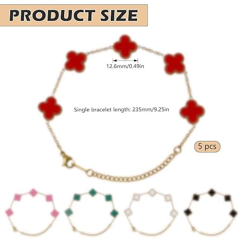 Neikafan 5 PCS Clover Bracelet Lucky Four Leaf Clover Bracelets Exquisite Simple Design Lucky Leaf Friendship Bracelets for Women Girls thumbnail 2