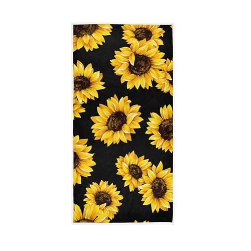 senya Decorative Bath Towel Dragonfly Watercolor Soft Hand Towels for Bathroom Spa Gym Sports 30"x 15" Funny (Black Sunflower) - Image 1