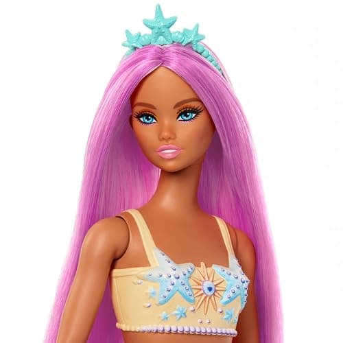 Barbie Mermaid Doll with Pink Fantasy Hair & Headband Accessory, Toy with Starfish-Inspired Bodice & Soft Orange Tail thumbnail 2