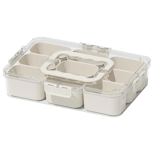 9-Pack Divided Serving Tray with Lid & Handle - Portable Snackle Box Charcuterie Container for Snack Platters - 9 Compartments Snack Boxs for Candy, Fruits, Nuts - Perfect for Party, Entertaining - Image 1