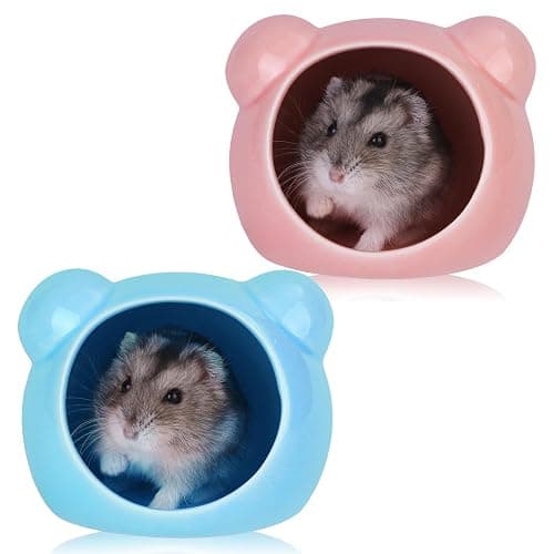 VanEnjoy 2 Pack Ceramic Hamster Hideout Red and Blue Small Animal Hides for Gerbils Mice Cute Summer Cooling Houses for Cage Accessories - Image 1