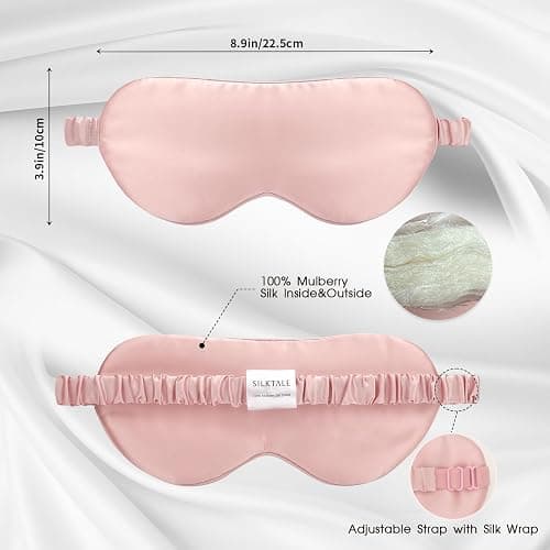 SILKTALE Mulberry Silk Blackout Adjustable Sleep Eye Mask for Men/Women Travel Plane,Blush Pink thumbnail 3
