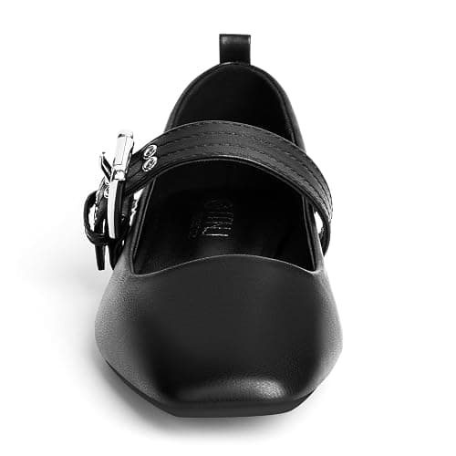 MUSSHOE Womens Ballet Mary Jane Flats Shoes Adjustable Strap Comfortable Square Closed Toe Versatile Chic Footwear with Latex Insole thumbnail 4