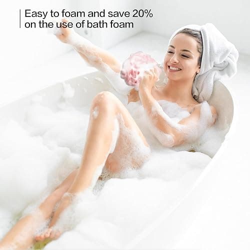 Fishent Loofah Bath Sponge Shower Loofahs, Pack of 4 Pink Soft Loofa Exfoliating Body Scrubber Mesh Shower Puff Pouf Ball Luffa for Women(50g/pcs) thumbnail 8