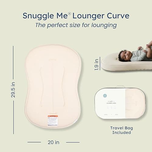 Snuggle Me® Baby Lounger Curve (0-6 Months) - Premium Organic Cotton with Foam Core, Machine-Washable Cover, Buttery-Soft & Breathable Infant Lounger with Travel Bag (30 in x 20 in x 1.9 in) - Natural thumbnail 2
