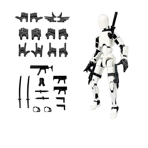 Nemoro Assembed 3D Printed 5.54'' Stick Tian 13 Action Figure, Multi-Jointed Robo13, Articulated T13 Desktop Decoration,12 in 1 d13 Accessories Best Birthday Festival Gift - White