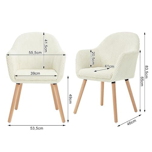 WOLTU Esszimmerstühle 4er Set, Stuhl Esszimmer Esstisch, Küchenstuhl Armlehnstuhl Polsterstuhl, Sessel Wohnzimmer Modern, mit Armlehnen, aus Cord, Massivholzbeine, Beige, EZS26cm-4 thumbnail 3