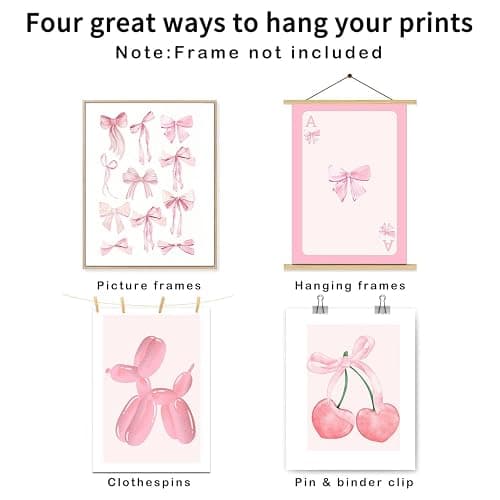 L0famy Preppy Prints Room Decor, Pink Bow Cherry Disco Ball Poster Wall Decor, Cute Balloon Dog Posters, Girls Bedroom Decoration Pink Photos For Bedrooms Dorm 8x10in Unframed thumbnail 3