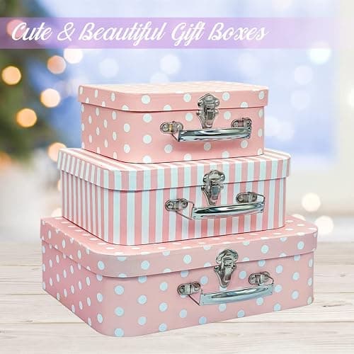 Amedoo Paperboard Suitcases Set of 3 Decorative Boxes, Compatible with Barbie Storage Organizer, Doll Clothes, Toys, Photos, Accessories, Hat, Cute Storage Gift Boxes for Kids Girls Home Decoration thumbnail 3