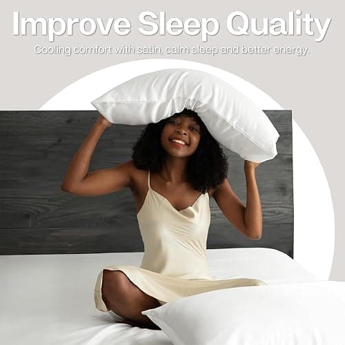 2 Pack Luxurious and Silky Aqua Satin Standard Pillow Cases with Envelope Closure for Hair and Skin(White,20 * 26 inches) thumbnail 5