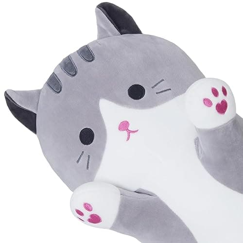 Yeqivo Soft Cat Plush Pillow, Grey Long Cat Stuffed Animals Soft Long Kitten Plushies Kawaii Cat Stuffed Plush Toy for Kids Girlfriend(50cm/19.6inch) thumbnail 4