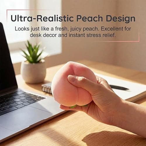 Peach Squishy Slow Rising Stress Relief Toy, Realistic Peach Shaped Squeezable Ball for Adults, Soft Flexible Fidget Toy for Anxiety Relief, Decompression Gift for Office Desk Decor (Yellow) thumbnail 5