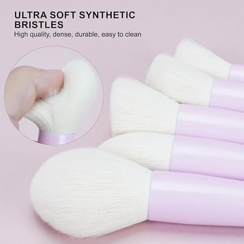 LULUCOLORS 18-Piece Light Purple Professional Makeup Brush Set – Translucent Rubberized Handles, Soft Synthetic Bristles for Face & Eye Makeup–Includes Travel Bag & Sponges, Complete Brush Collection thumbnail 4