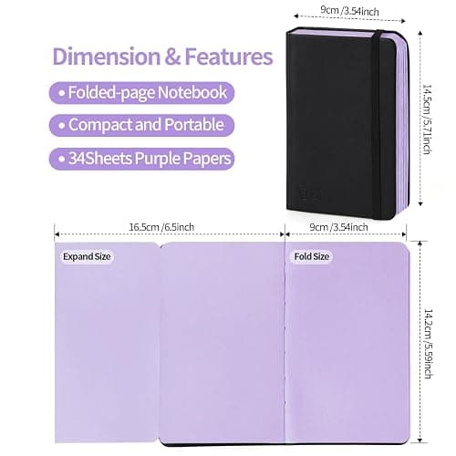 3.5x5.7inches Mixed Media Sketch Pad, 120GSM 32Sheets Folded Colored Paper Sketchbook for Drawing, Protable Hardcover Art Sketchbook for Painting, Writing, Journal.Purple thumbnail 2