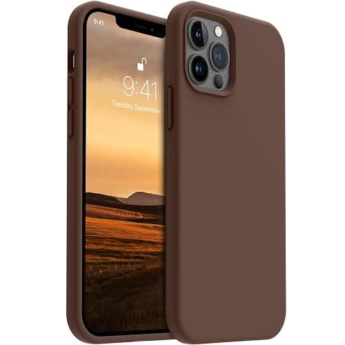 AOTESIER Shockproof Designed for iPhone 12 Pro Max Case, Liquid Silicone Phone Case with [Soft Anti-Scratch Microfiber Lining] Drop Protection 6.7 inch Slim Thin Cover, Chocolate - Image 1
