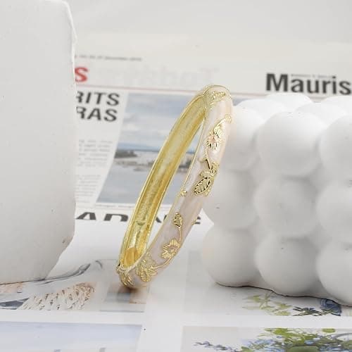 DLYFNVEV Vintage Flower Bangle Chinoiserie Cloisonne Bracelet For Women Summer Elegant Vibrant Ethnic Jewelry Gifts thumbnail 2