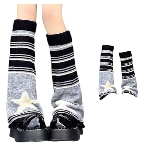 CHERSE Womens Leg Socks Stripe Star Retro Knit Y2K Leg Warmers Vintage High Knee Warmer Socks 80s Outfit for Women - Image 1