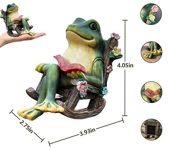 Solar Garden Statues Miniature Frog Figurine Decor with Succulents and 7 LED Lights Outdoor for Patio Yard Balcony Lawn - Unique Birthday Housewarming Festival Gifts for Wife Family Friends - frog thumbnail 2