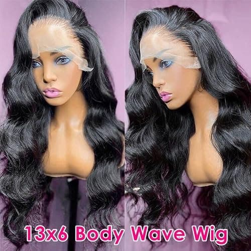 Pizazz 13x6 HD Transparent Lace Front Wigs Human hair Pre Plucked 180 Density Brazilian Body Wave Frontal Wigs Human Hair with Baby Hair Natural Hairline Natural Black Color 28Inch thumbnail 2