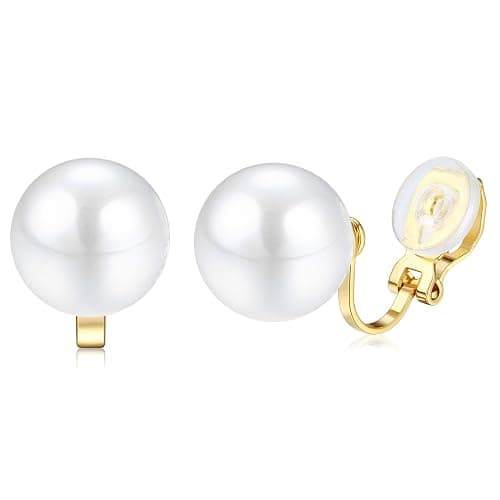 CASSIECA 14K Gold Plated Clip on Pearl Earrings for Women Girls - Long Dangle Pearl Drop Ear Clips for Wedding, Bridal Gifts - Image 1