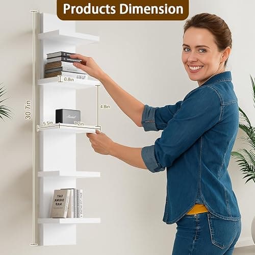 GHYKL 5 Tier Wall Shelf Unit, White Versatile Lack Wall Shelf, Display Floating Shelves for Bedroom Bathroom Home Decor Organizer thumbnail 8