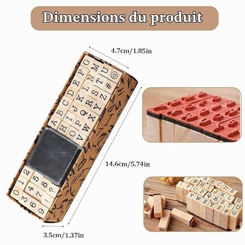 YUVKIN Set de 40 tampons en bois, Alphabet, chiffres et symboles, tampons alphabet et lettres en bois, avec encreur pour tampon, pour le scrapbooking, l'artisanat d'art et la fabrication de cartes thumbnail 3