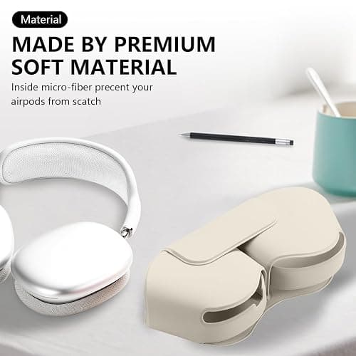 Maxjoy for Apple Airpods Max Smart Case Cover, Soft PU Leather Protective Cover Accessories for Airpod Max with Sleep Mode, Anti-Dust Travel Carrying Case for Airpods Pro Max Headphones, Beige thumbnail 4