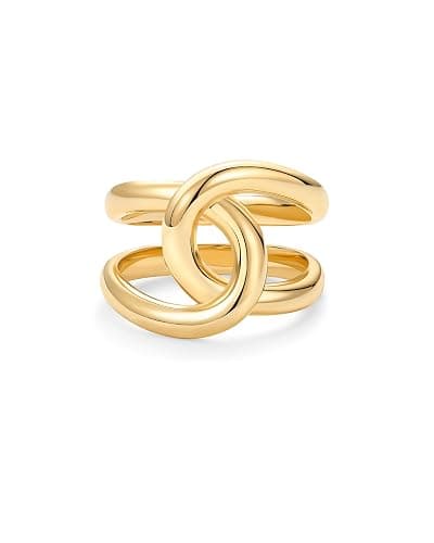 PAVOI 14K Gold Plated Chunky Interlock Statement Ring for Women | Interloop Band Thick Link Stackable Rings thumbnail 3