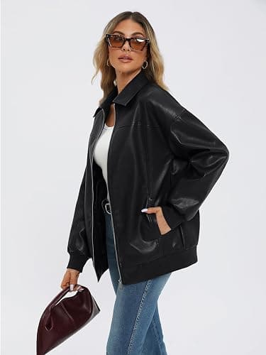 AUTOMET Womens Oversized Leather Jackets Zip Up Coats Faux Motorcycle Bomber Outfits Fall Trendy Fashion Winter Clothes 2025 thumbnail 4