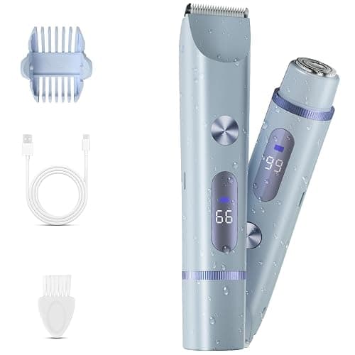 Bikini Trimmer for Women, 2 in 1 Electric Shaver for Women, Rechargeable Electric Razor Body Hair Trimmer Wet & Dry Use, Blue - Image 1