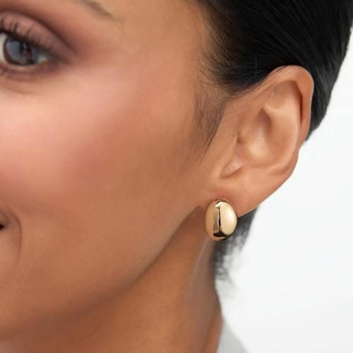 HANLI Chunky Earrings - 14K Gold Plated Statement Knot Geometric Oval Dainty Earrings for Women Hypoallergenic Trendy Jewelry thumbnail 3