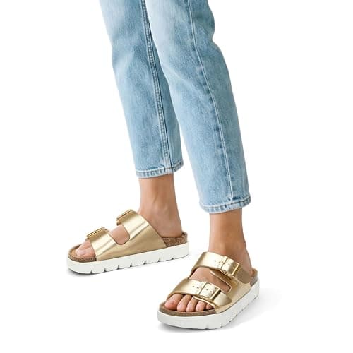 mysoft Women's Comfortable Arch Support Footbed Cork Wedge Sandals - Slip-On Platform Summer Slides with Adjustable Buckle thumbnail 2