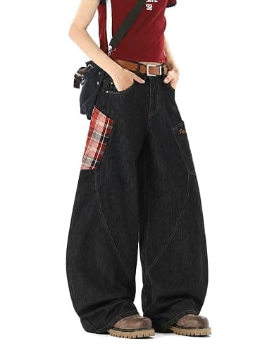 Aelfric Eden Baggy Barrel Jeans Plaid Big Pocket Wide Leg Denim Pants Unisex Casual Oversized Y2K Streetwear Hip Hop Jeans - Image 1