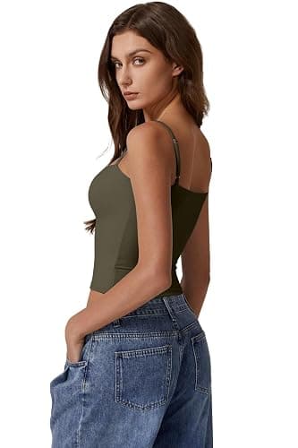 QINSEN Women's Double Lined Basic Tank Top Adjustable Spaghetti Straps Sleeveless Camisole Shirts thumbnail 4