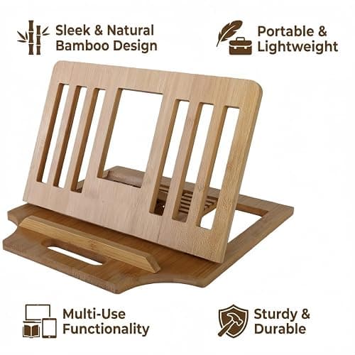 XIKEMADI Bamboo Foldable Laptop Stand Holder, 6-Level Adjustable Ergonomic Notebook Riser with Heat Dissipation for 10-17 Inch Laptops, MacBook, Tablet (Natural Bamboo) thumbnail 7