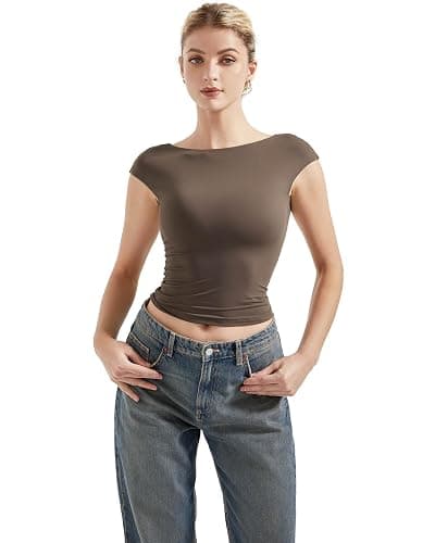 SUUKSESS Women Backless Sexy Going Out Tops Double Lined Open Back Y2k Basic Tee Shirts thumbnail 4