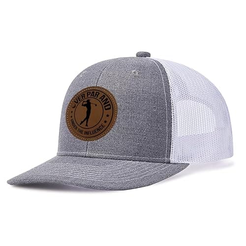Over Par and Under The Influence Golf Hat - Funny Golf Gag Gifts for Men & Dad | Adjustable Vintage Trucker Baseball Cap thumbnail 2