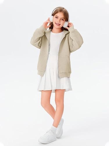 Haloumoning Girls Zip Up Hoodie Kids Fashion Oversized Textured Sweatshirt Jacket with Pockets 5-14 Years thumbnail 2