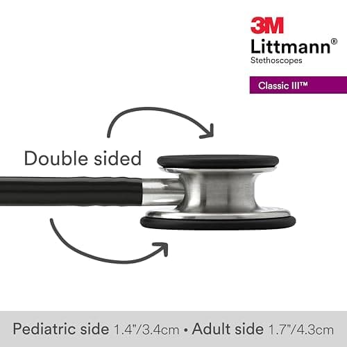 3M Littmann Classic III Monitoring Stethoscope, 5620, More Than 2X as Loud, Weighs Less, Stainless Steel Chestpiece, 27" Black Tube thumbnail 3