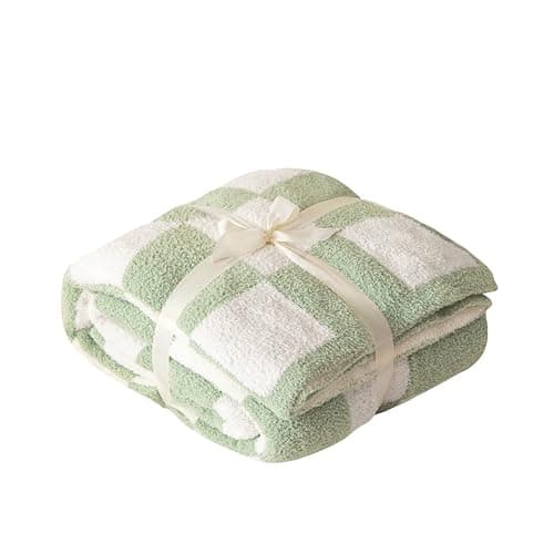 Ultra Soft Cozy Buffalo Checkerboard Grid Fluffy Microfiber Queen Size Bed Blanket Checkered Knitted Blanket Lightweight Fleece for Sofa Couch Bed Travel (Matcha, Queen：90"X90") thumbnail 3