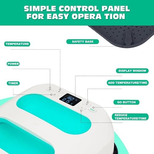 MECOLOUR Heat Press Machine for T Shirts, Portable Heat Press 9"X9" with Heat Press Mat, PTFE Teflon and 8 Pcs Tshirt Ruler Guide, Tshirt Press Machine for Sublimation, HTV, Heat Transfer 110V(Green) thumbnail 4
