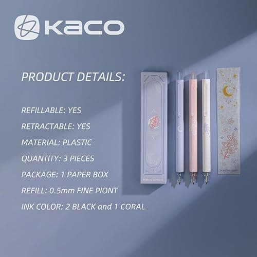 Kaco Gel Pens Cute Stationery 3 Pieces 0.5mm Fine Point, Quick Drying Pens for Journaling Aesthetic Office Supplies, 2 Black Ink and 1 Coral Ink thumbnail 2