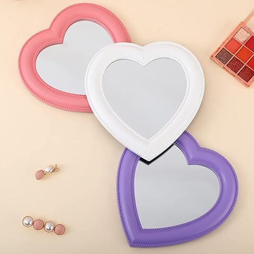 Mokoze Desk Heart Mirror, Wall Mounted Mirror with Bracket Hanging Hole, 11"x10.6" Light Pink for Table Home Room Decor, Birthday Gift for Girl Women thumbnail 8