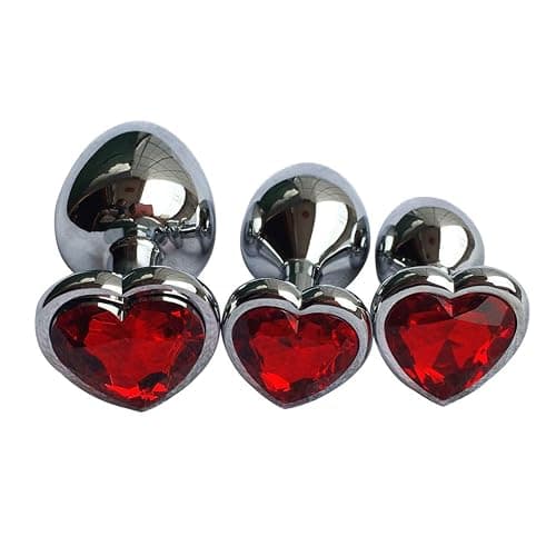 3Pcs Anal Plug Sex Toys, Metal Anal Butt Plugs Training Kit with Heart-Shaped Jewelry Base Adult Sex Toys & Games for Women Men Couples Beginners Large/Medium/Small,Red - Image 1