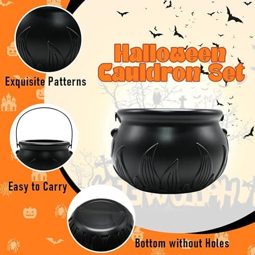 Witch Cauldron Halloween Decoration, 10 in 1 Package Large Black Plastic Candy Bowl Set, Cauldron Kettle Candy Holder Containers for Halloween Party Decor & Trick-or-Treat Bowl thumbnail 4