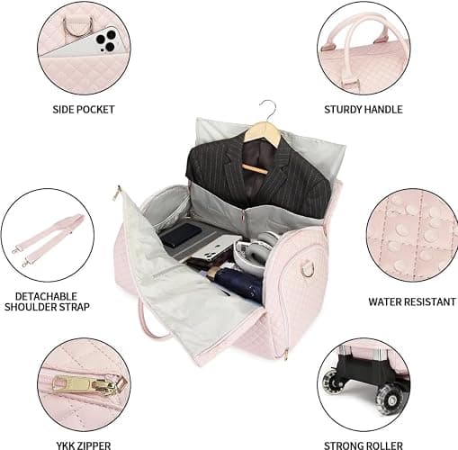 Myjennibag Travel Bag with Wheels, Myjennibag Foldable Travel Bag Carry On, 2 In 1 Convertible Large Pu Leather Waterproof Duffle Bag (White with Wheels) thumbnail 3